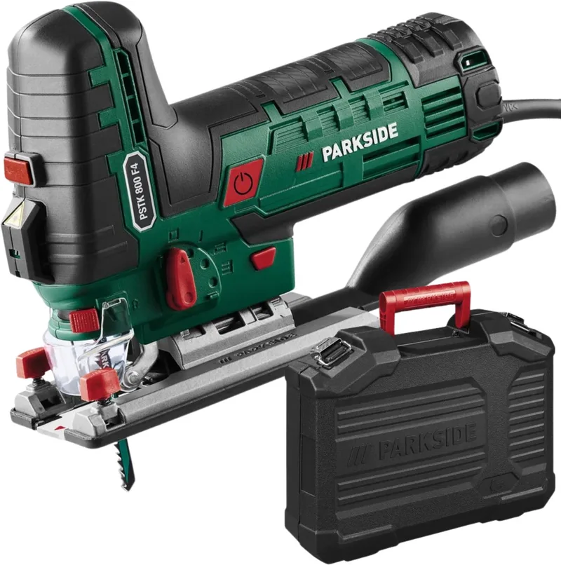 Decoupeerzaag 800W - Met Lasergeleider, LED-licht en Stofafzuiging - Inclusief Koffer en 2 Zaagbladen - Elektrische Zaagmachines - Gereedschap von Parkside – Produktbild