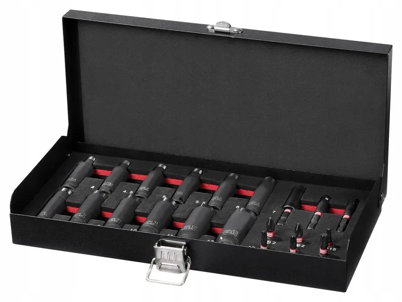 Doppenset & Bits - 21 Delig van Parkside, Rood – productafbeelding