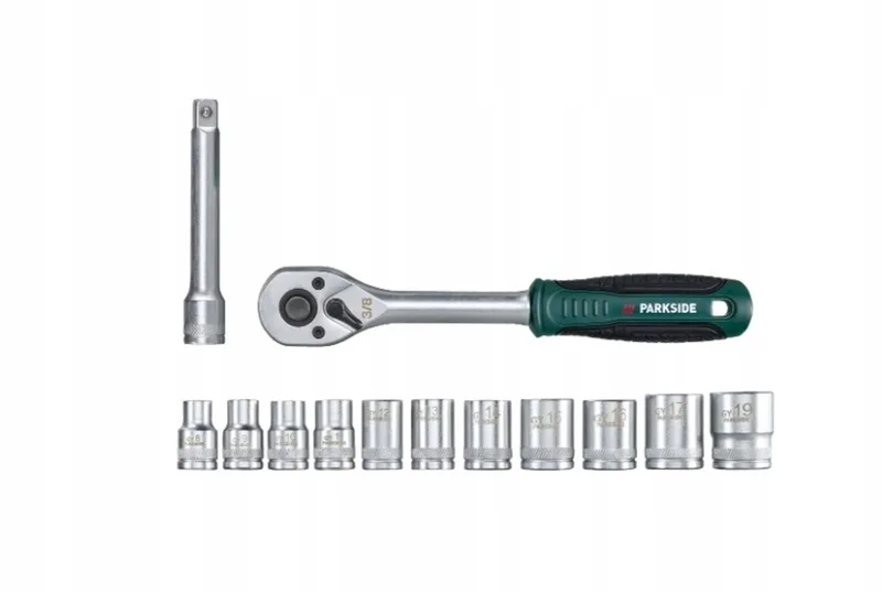 Dopslleutel Set 3/8" 13 Delen CR-V met 72 Tands Ratel de Parkside, Vert – image du produit