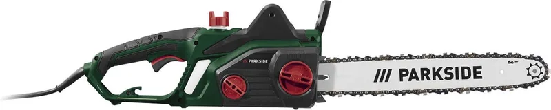Elektrische Kettingzaag - Vermogen: 2200 W - Kettingsnelheid: max. 15,3 m/sec - Zaaglengte: 39,5 cm - Automatisch kettingoliesysteem - Ergonomische softgrip-afwerking - 2-hands-veiligheidsschakelaar de Parkside – image du produit