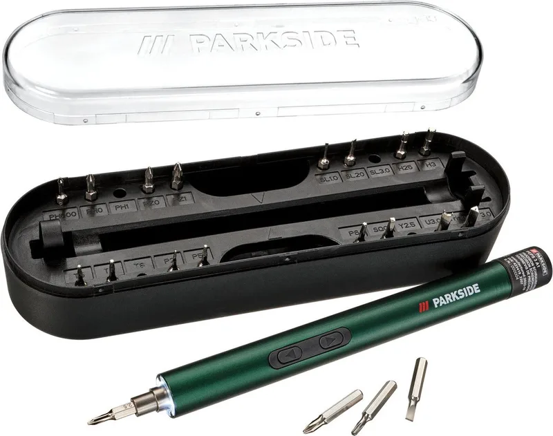 Elektrische precisie schroevendraaier - Schroeven - Incl. 20 bits von Parkside, Grün – Produktbild