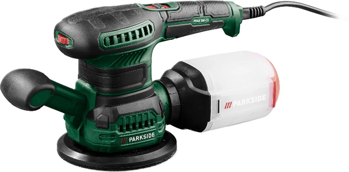 Excentrische schuurmachine - Vermogen: 270 W - Toerental: 7000/12000 tpm - Inclusief adapter voor externe stofafzuiging, vastzethulp voor schuurpapier, 2 schuurbladen met klittenbandhechting (korrelgrootte 80 / 120) fra Parkside – produktbillede