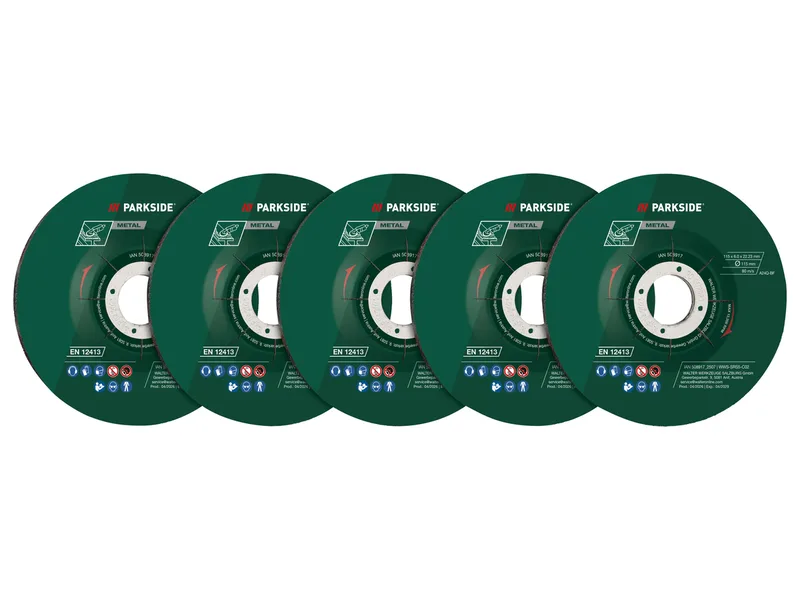 Fächerscheiben-Set / Klettschleifteller mit Schleifpapier-Set / Reinigungsscheibe / Schruppscheiben-Set, Ø 115 mm von Parkside – Produktbild