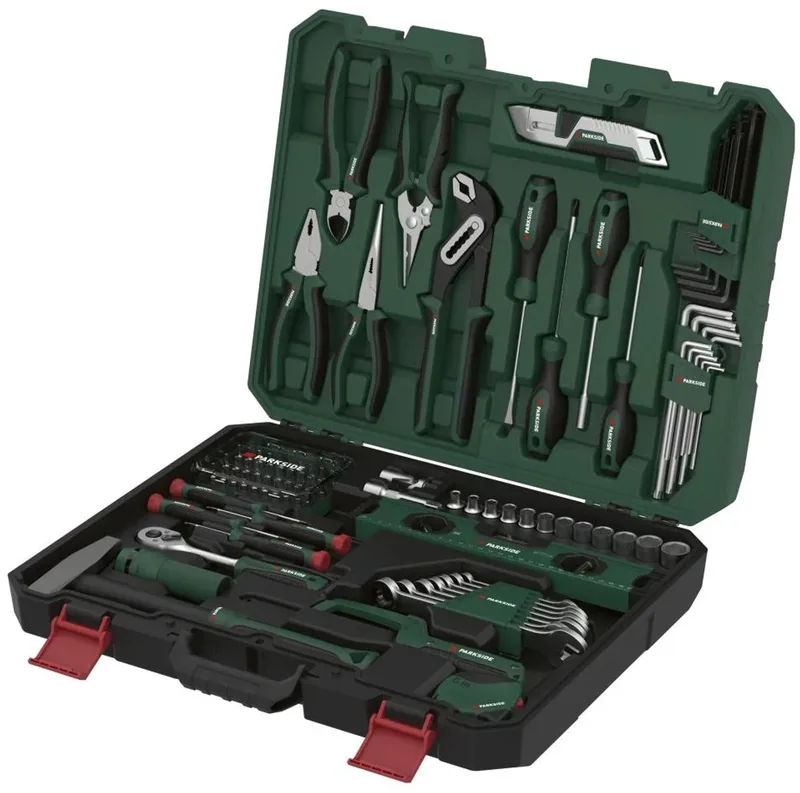 Gereedschapskoffer 90 delig set - Overzichtelijk gesorteerd in een koffer de Parkside, Vert – image du produit