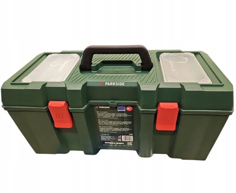 Gereedschapskoffer – Robuuste Toolbox van Slagvast Kunststof – 55x26x25 cm – Lege Gereedschapskist met Inzetbak & Kliksluiting – Handgreep – Professionele Werkkoffer voor Gereedschap de Parkside, Vert – image du produit