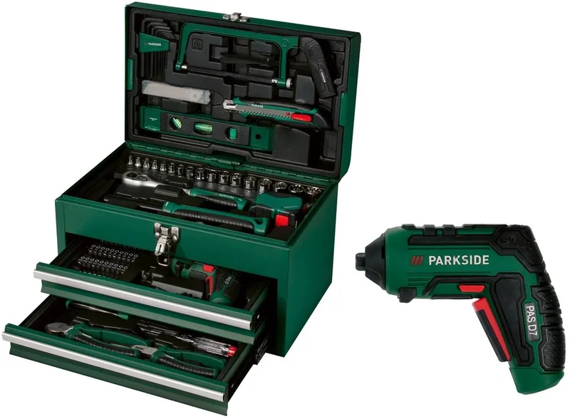 Gereedschapsset met accuschroevendraaier 92 delig by Parkside – product image