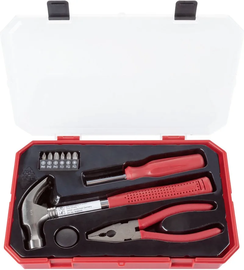 huishoudgereedschap 10 delig - Gereedschapsset - Inclusief bewaardoos - Hamer - Schroevendraaier- Combinatietang - Gereedschapskoffer de Parkside, Transparent – image du produit