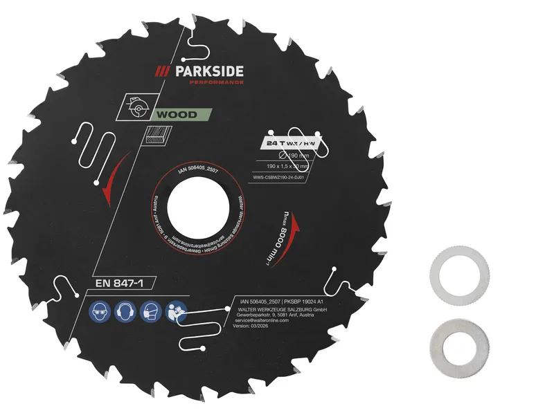 Kreissägeblatt »PKSBP 19024 A1 / PKSBP 19048 A1 / PKSBP 19060 A1«, Ø 190 mm (24 Zähne) by Parkside – product image