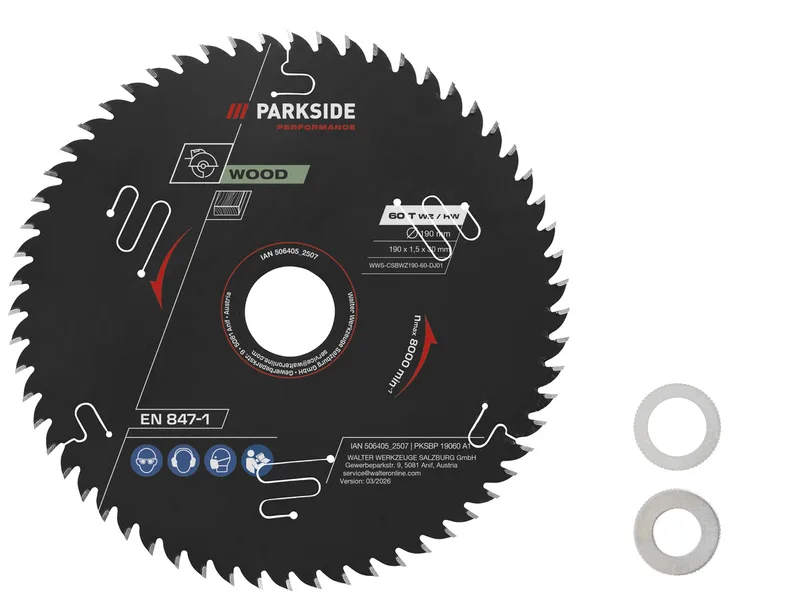 Kreissägeblatt »PKSBP 19024 A1 / PKSBP 19048 A1 / PKSBP 19060 A1«, Ø 190 mm (60 zähne) von Parkside – Produktbild