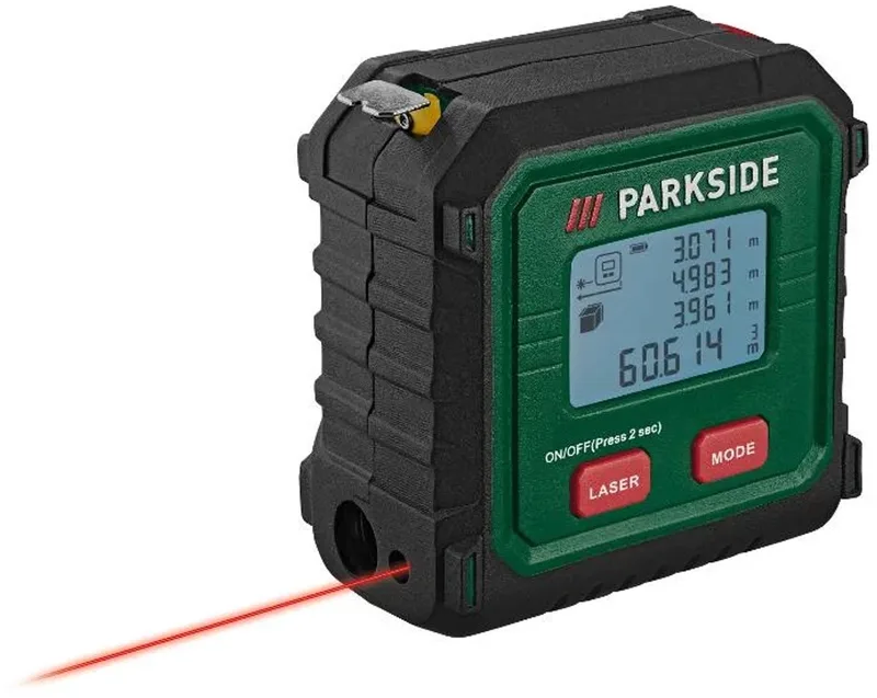 Laser-afstandsmeter - Laserbereik: 0,125/50 m - Laserprecisie: ± 2 mm - Meetlintlengte: 3 m - Overzichtelijk LC scherm - Automatische opslag van de meetwaarden - Robuuste behuizing de Parkside – image du produit