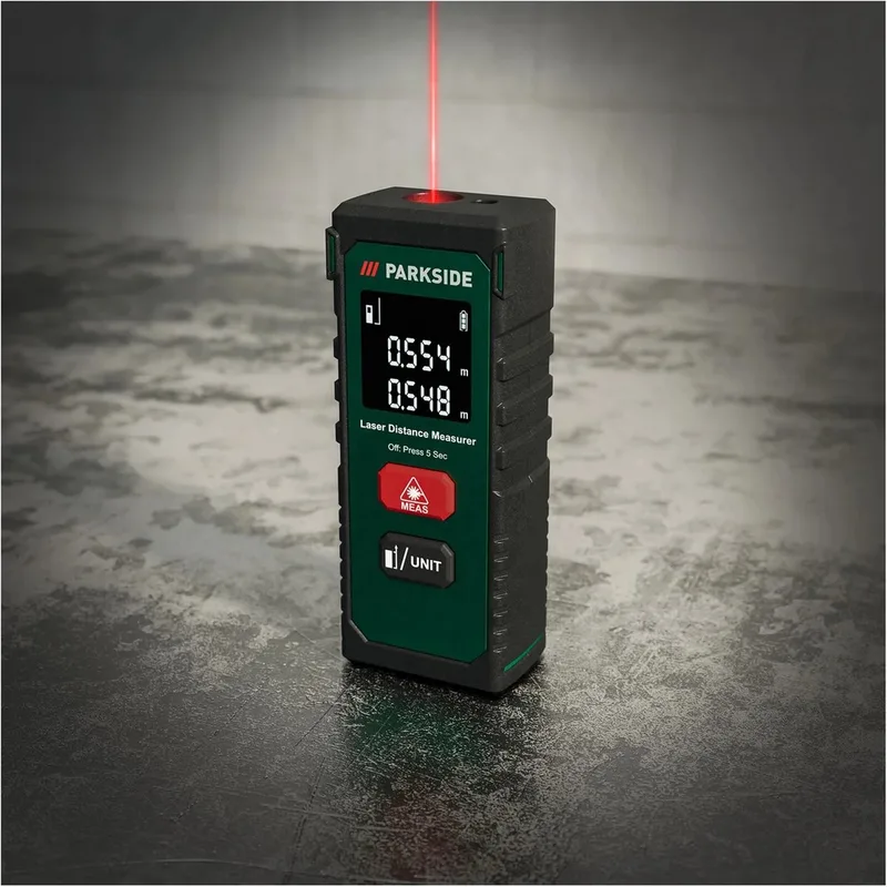 Laserafstandsmeter - Meetbereik: 0,075-20m - Meetnauwkeurigheid: ± 2 mm - Meeteenheid: metrisch en imperiaal - Eenvoudig en nauwkeurig meten met lasertechnologie von Parkside – Produktbild