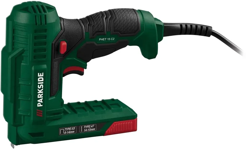 Nietpistool - Geschikt voor nietjes van 6 - 14 mm en spijkers van 14 - 15 mm - Vermogen: 70 W - Kabel: 3 m - Tacker - Handige bediening met één hand - Niveau-indicator aan beide zijden von Parkside – Produktbild