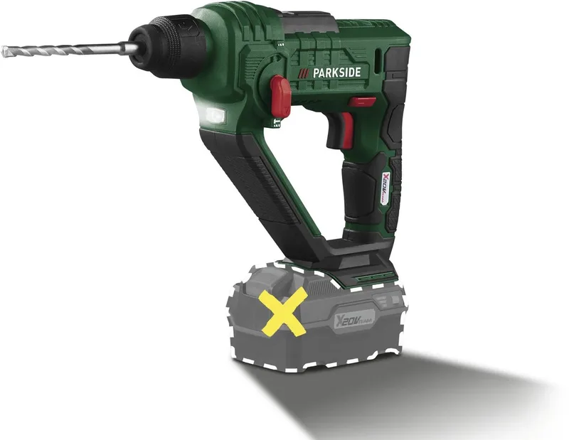 Parkside - 20V Accuboorhamer met SDS-plus - Toerental: max. 900 tpm - f: max. 5000 spm - Slagenenergie: ca. 1 joule - zonder accu/lader von Parkside – Produktbild