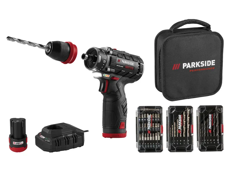 PERFORMANCE® 12 V Akku-Bohrschrauber-Starterset »PBSPA 12 E4«, mit Akkus und Ladegerät von Parkside – Produktbild