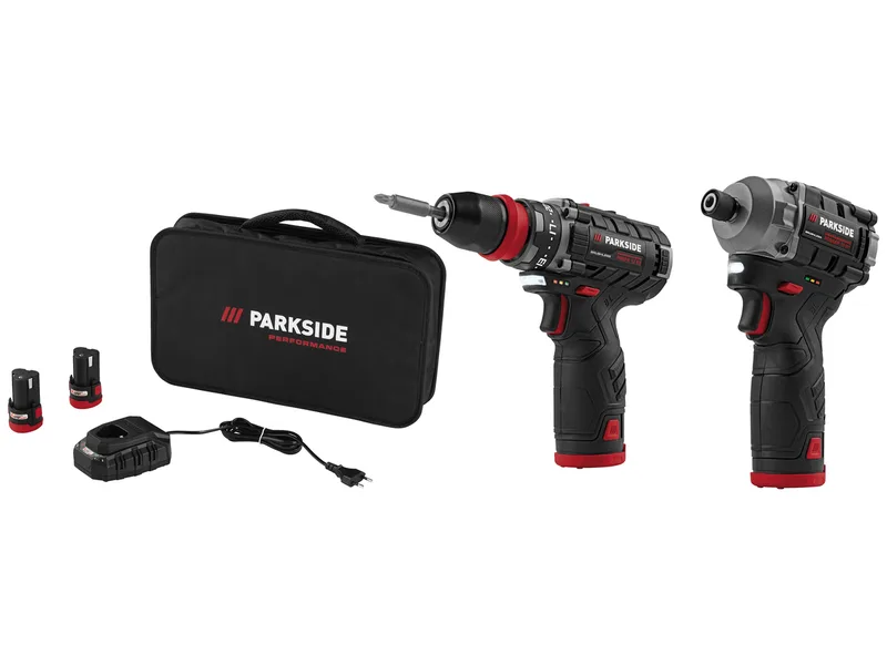 PERFORMANCE® 12V Akku-Bohrschrauber Starterset mit 12V Akku-Drehschlagschrauber ¼ Zoll 170 Nm (mit Akku und Ladegerät) PBSPA 12 E4 / PDSSAP 12 B1 by Parkside – product image