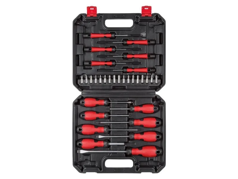 Schroevendraaierset - Gemaakt van hoogwaardig Cr-V, S2 en 40Cr-staal - Complete 32-delige set met softgrip-grepen van Parkside, Rood – productafbeelding
