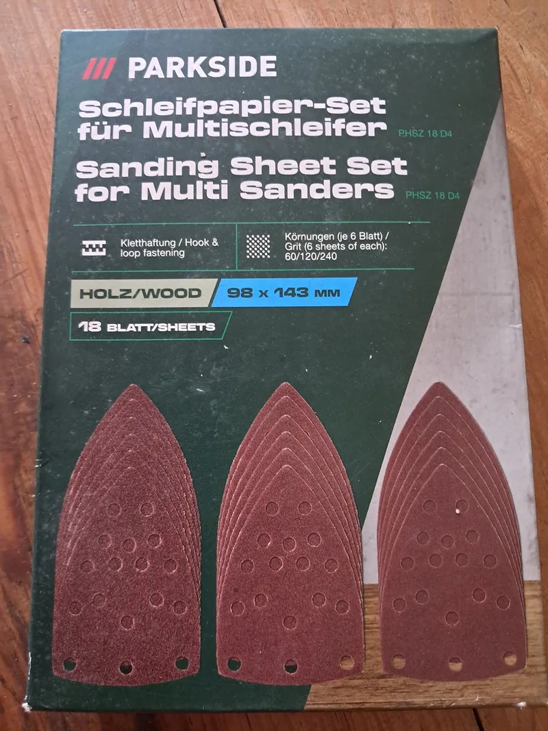 Schuurpapier set 18 vellen - voor PHSZ 18 D4 Multischuurmachine - 98 x 143 mm von Parkside – Produktbild