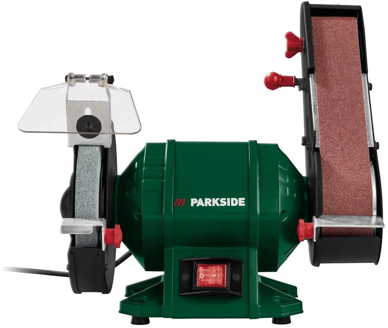 Staande Bandschuurmachine en Slijpmachine 240 W - Toerental: 2980 tpm - Snelheid: ca. 23 m/sec. (slijpschijf) | ca. 15 m/sec. (schuurband) by Parkside – product image