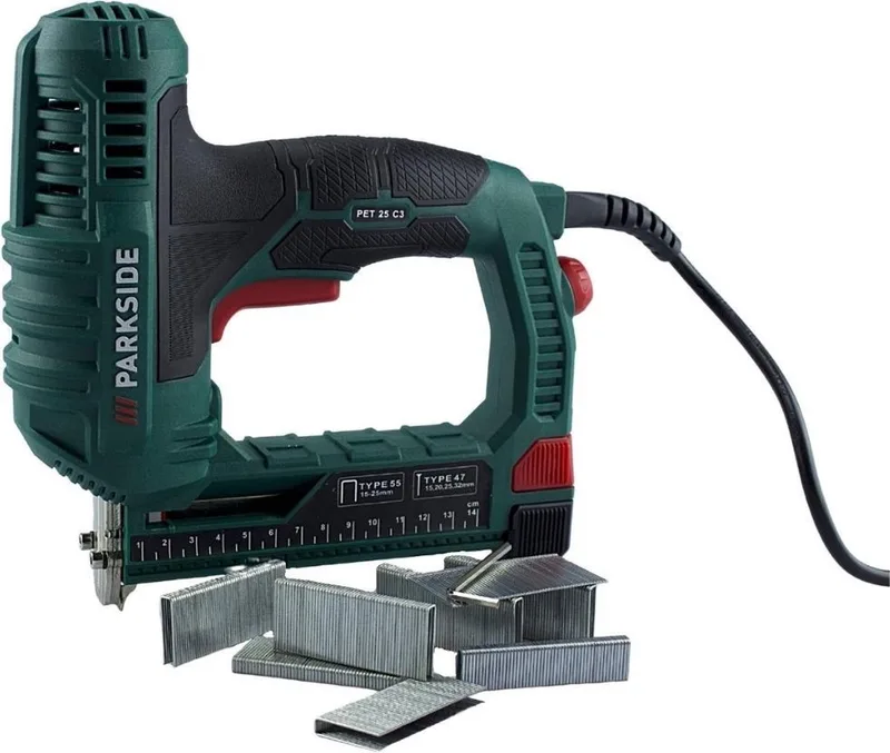 Tacker - Nietpistool - Spijkerpistool - Elektrisch spijkerpistool - Handtacker - Nagelpistool - 500 nietjes. - 500 spijkers - nietpistool met nietjes. van Parkside – productafbeelding