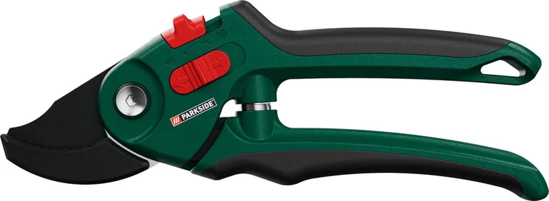 Tuinschaar - Type: Aambeeldschaar - Materiaal lemmet: koolstofstaal - Afmetingen: 20,5 x 6,8 x 2,2 cm - Aanpassing aan de handen door verstelbare openingsbreedte - Aangenaam werken door antislip comforthandvatten de Parkside – image du produit