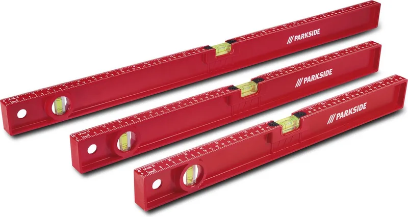 Waterpas - Set van 3 - 50 cm, 60 cm & 80 cm - Waterbestendig, hittebestendig en koudebestendig - Waterpassen by Parkside, Red – product image