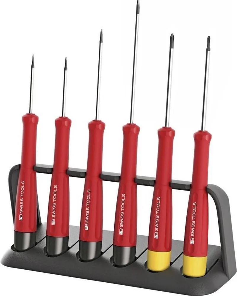 Elektronica schroevendraaierset in houder, Zaagsnede/Phillips de PB Swiss Tools, Rouge – image du produit