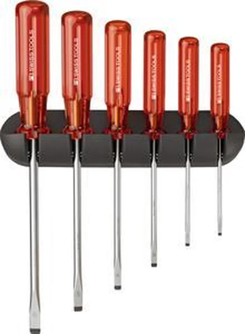 Schraubendreher-Satz 6-teilig Schlitz im Wandhalter Classic von PB Swiss Tools, Rot – Produktbild
