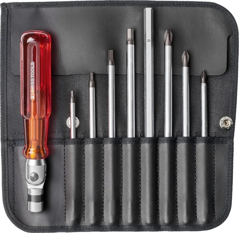 Schroevendraaierset met kantelbaar hecht en wisselklingen in Roletui de PB Swiss Tools, Rouge – image du produit