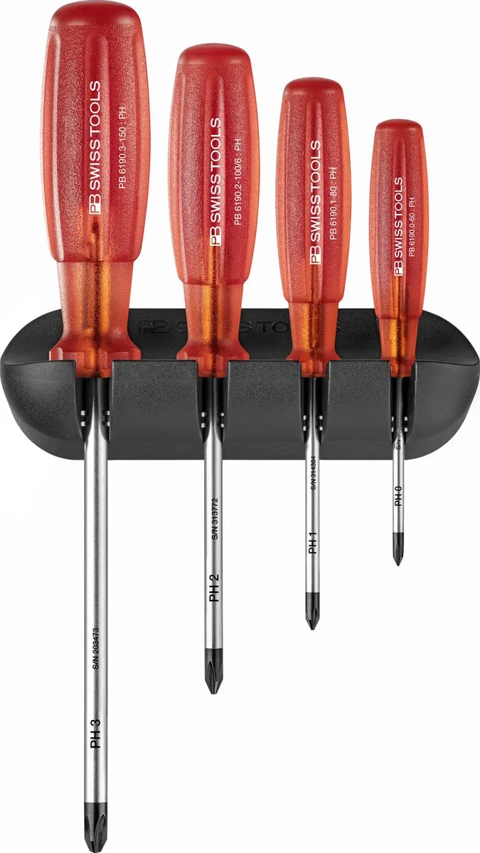Schroevendraaierset PH 4delig Multicraft inclusief wandhoude de PB Swiss Tools, Rouge – image du produit