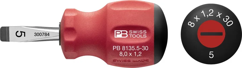 Schraubendreher Stubby Schlitz 6,5x1 x 30mm SwissGrip von PB Swiss Tools, Rot – Produktbild