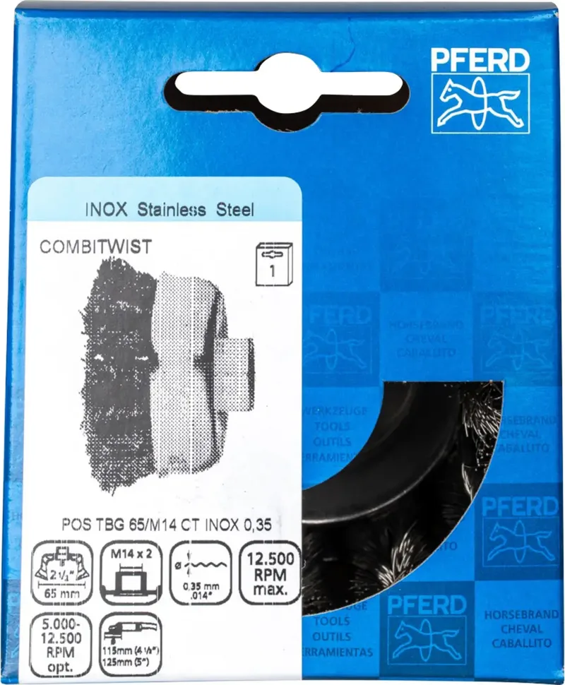 COMBITWIST Topfbürste gezopft TBG Ø 65 mm M14 Edelstahl-Draht-Ø 0,35 mm Winkelschleifer de PFERD – image du produit 3 sur 3