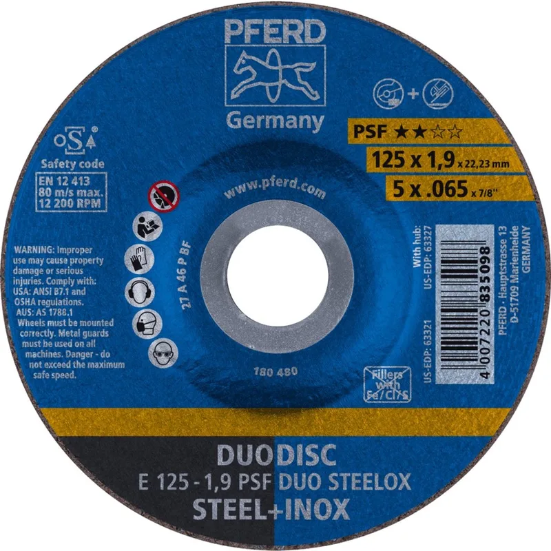 Doorslijpschijf DUODISC E 125 X 1,9 X 22,23 PSF DUO STEELOX (10x) von PFERD – Produktbild