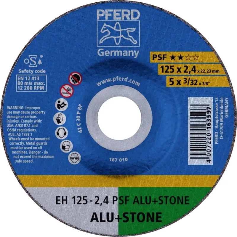 EH 125-2,4 PSF ALU+STONE 61820222 Doorslijpschijf gebogen 125 mm 22.23 mm 25 stuk(s) de PFERD – image du produit