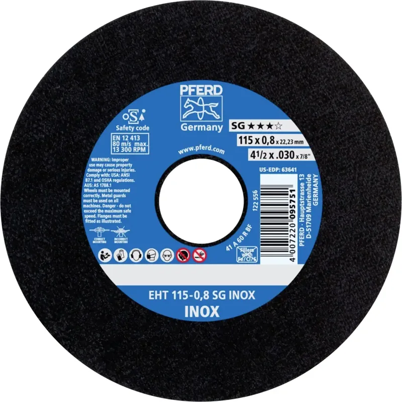 EHT 115-0,8 SG INOX 61340396 Trennscheibe gerade 115 mm 25 St. Edelstahl de PFERD – image du produit