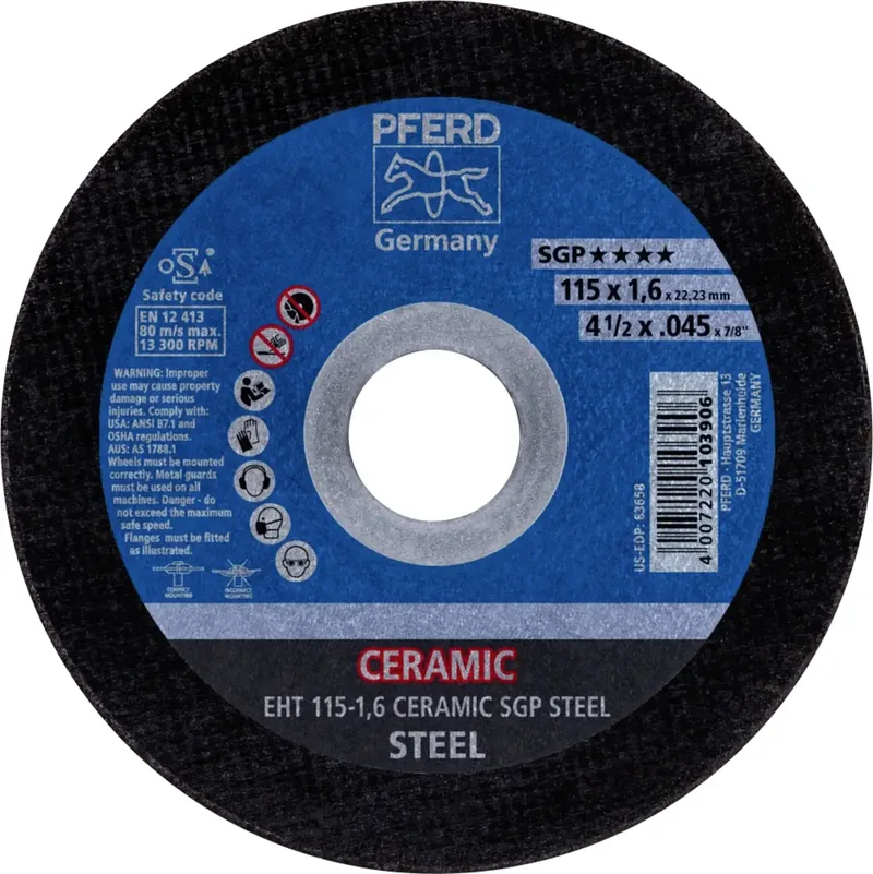 EHT 115-1,6 CERAMIC SGP STEEL 61301516 Trennscheibe gerade 115 mm 25 St. Stahl de PFERD – image du produit