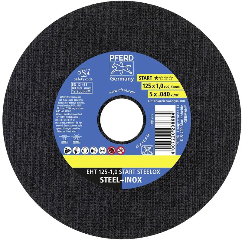 EHT 125-1,0 START STEELOX (50) 69198290 Doorslijpschijf recht 125 mm 50 stuk(s) RVS, Staal fra PFERD – produktbillede