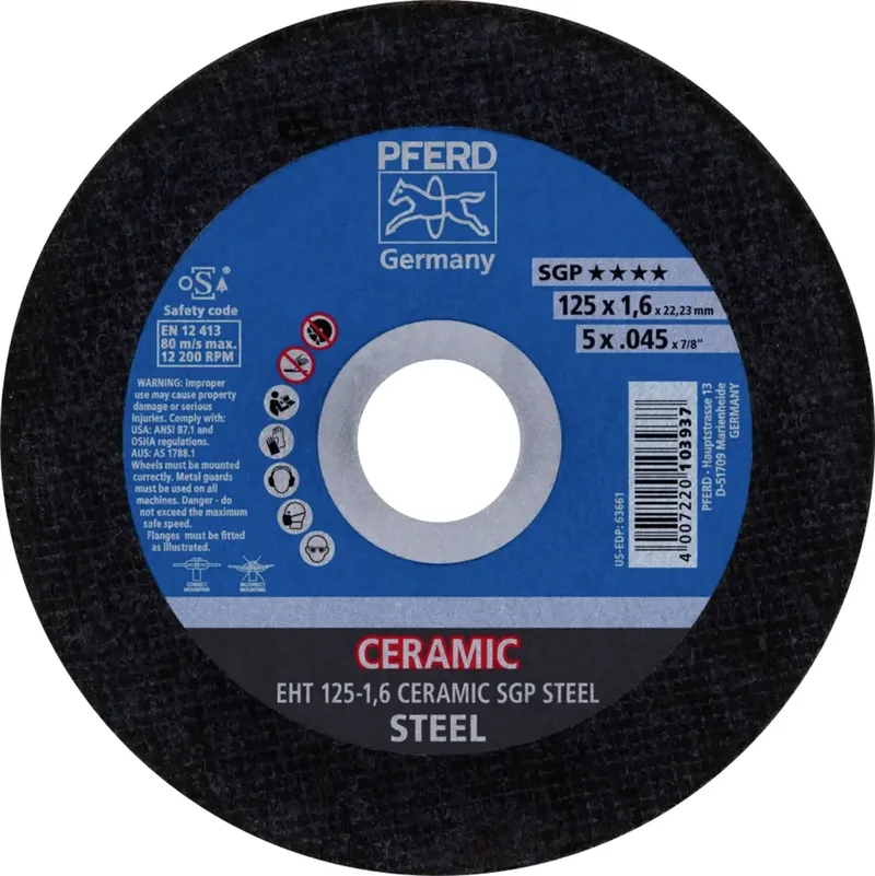 EHT 125-1,6 CERAMIC SGP STEEL 61312516 Trennscheibe gerade 125 mm 25 St. Stahl de PFERD – image du produit