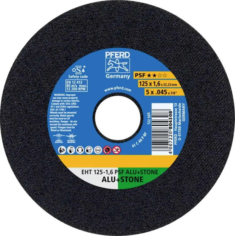 EHT 125-1,6 PSF ALU+STONE 61819021 Trennscheibe gerade 125 mm 25 St. Aluminium, NE-Metalle, Titan, Titanlegierung, Gusseisen, Duroplast, Stein by PFERD – product image 1 of 2