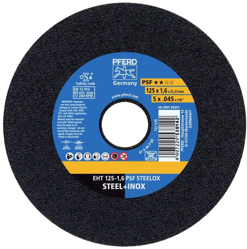 EHT 125-1,6 PSF STEELOX (10) 69198296 Doorslijpschijf recht 125 mm 10 stuk(s) RVS, Staal fra PFERD – produktbillede