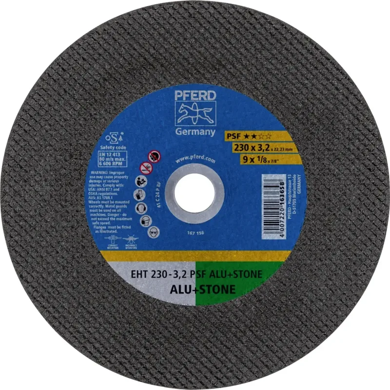 EHT 230-3,2 PSF ALU+STONE 61828222 Trennscheibe gerade 230 mm 25 St. Aluminium, NE-Metalle, Titan, Titanlegierung, Gusseisen, Duroplast, Stein van PFERD – productafbeelding