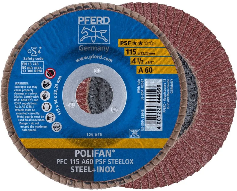 Lamellenschijf POLIFAN A PSF STEELOX Ø 115 mm korrel A-60 conisch - 67746115 von PFERD – Produktbild