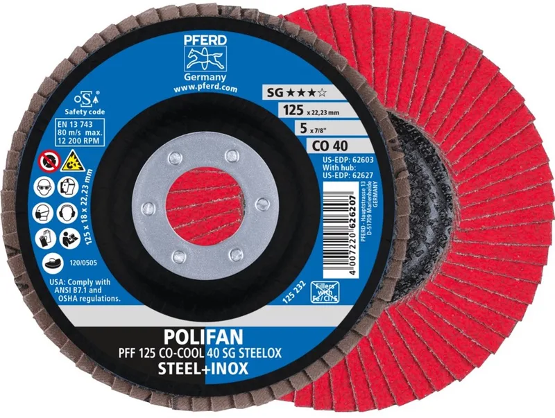 Lamellenschijf POLIFAN CO-COOL SG STEELOX Ø 125 mm Korrel 40 vlak - 67660425 van PFERD – productafbeelding