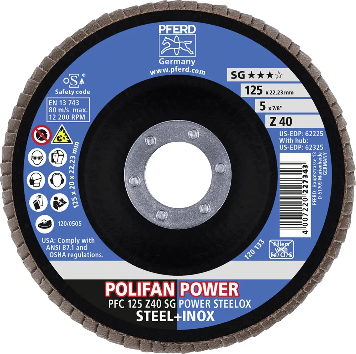 Lamellenschijf Zirkoniumkorund (konisch) - PFC 125 Z 40 SG POWER STEELOX fra PFERD – produktbillede 3 af 3