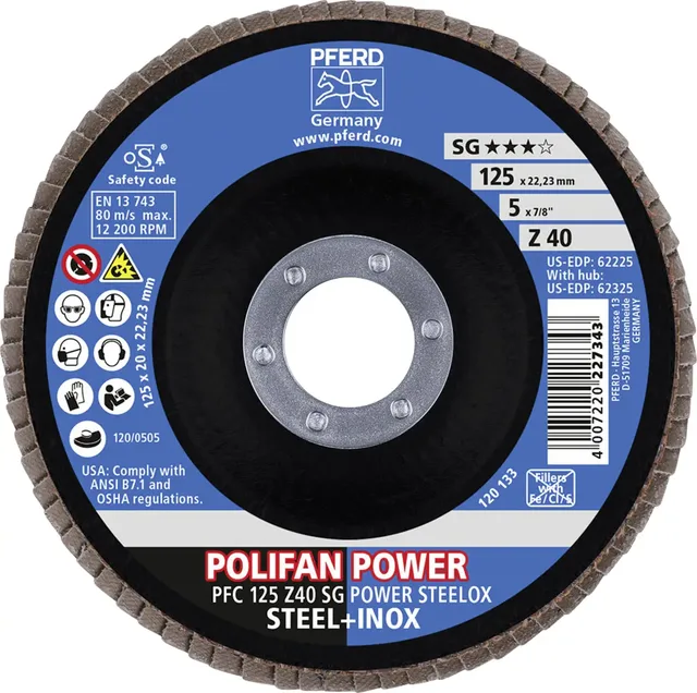 Lamellenschijf Zirkoniumkorund (konisch) - PFC 125 Z 40 SG POWER STEELOX fra PFERD – produktbillede 3 af 3