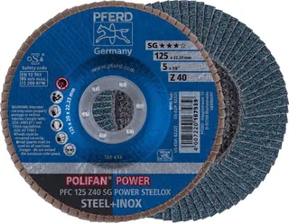 Lamellenschijf Zirkoniumkorund (konisch) - PFC 125 Z 40 SG POWER STEELOX fra PFERD – produktbillede 1 af 3