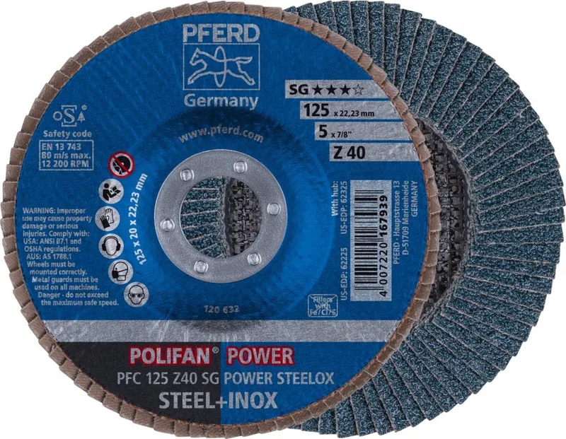 Lamellenschijf Zirkoniumkorund (konisch) - PFC 125 Z 40 SG POWER STEELOX von PFERD – Produktbild