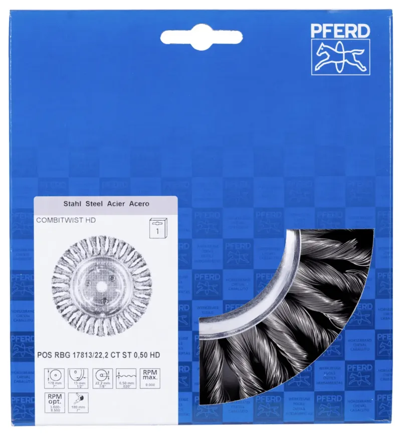 PFERD POS COMBITWIST Rundbürste gezopft RBG HD Ø 178x13x22,2 mm Stahl-Draht-Ø 0,50mm Winkelschleifer POS RBG 17813/22,2 CT ST 0,50 HD 43317037 1 St. de PFERD – image du produit 2 sur 2