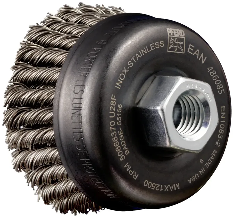 POS Topfbürste 2-reihig gezopft TBG HD Ø 65 mm M14 Edelstahl-Draht-Ø 0,50 mm Winkelschleifer POS TBG 65/M14 INOX 0,50 2RH HD 43305033 1 St. van PFERD – productafbeelding 1 van 2