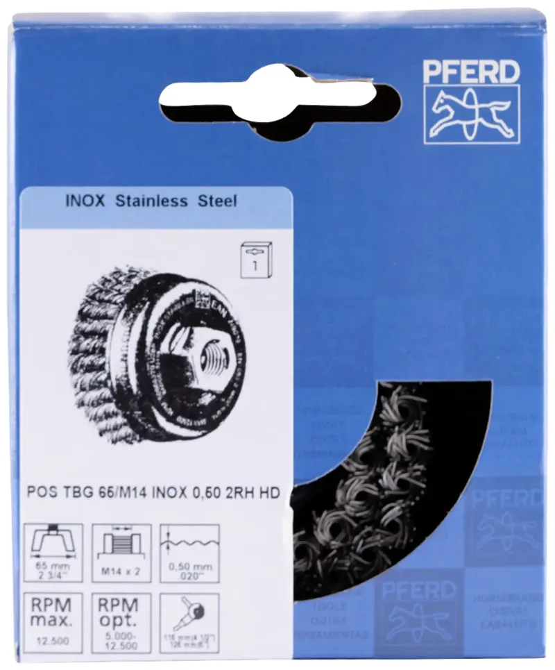 POS Topfbürste 2-reihig gezopft TBG HD Ø 65 mm M14 Edelstahl-Draht-Ø 0,50 mm Winkelschleifer POS TBG 65/M14 INOX 0,50 2RH HD 43305033 1 St. van PFERD – productafbeelding 2 van 2