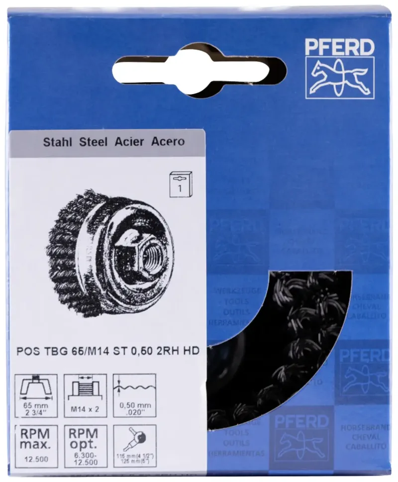 POS Topfbürste 2-reihig gezopft TBG HD Ø 65 mm M14 Stahl-Draht-Ø 0,50 mm Winkelschleifer POS TBG 65/M14 ST 0,50 2RH HD 43305032 1 St. von PFERD – Produktbild 2 von 2